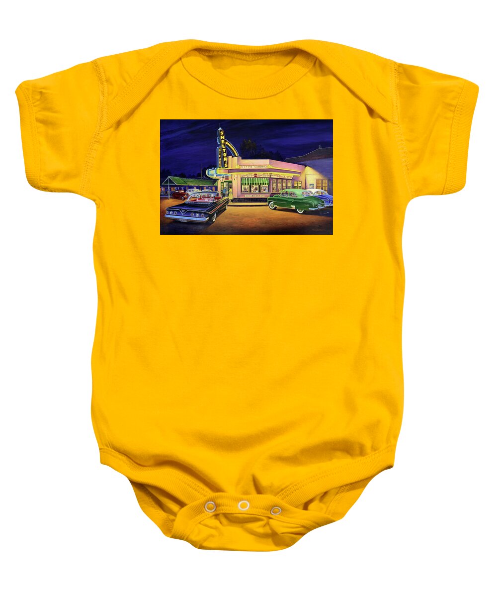 Shelton's Diner Baby Onesie featuring the painting Just Married by Randy Welborn