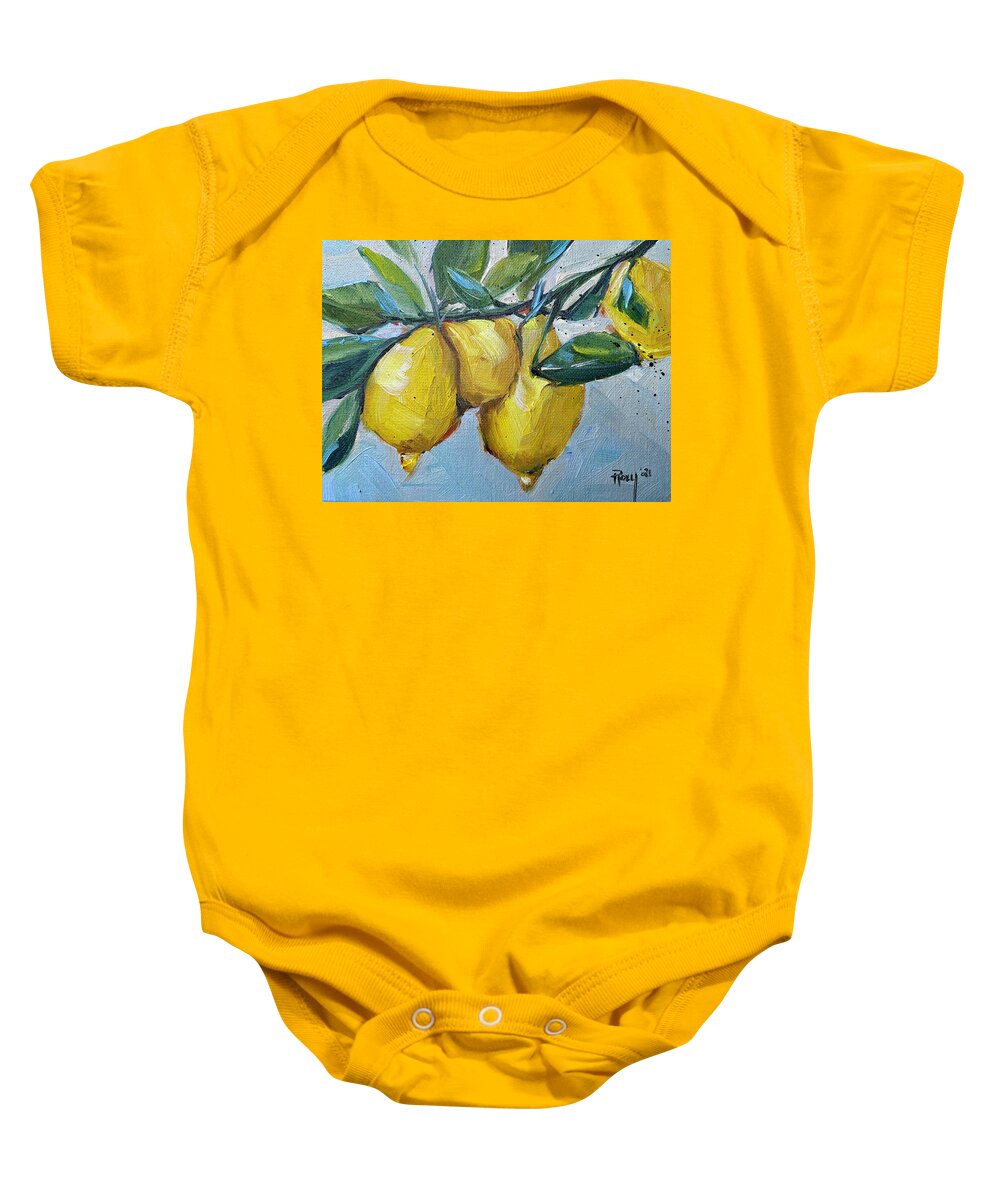Lemon Baby Onesie featuring the painting Lemons by Roxy Rich