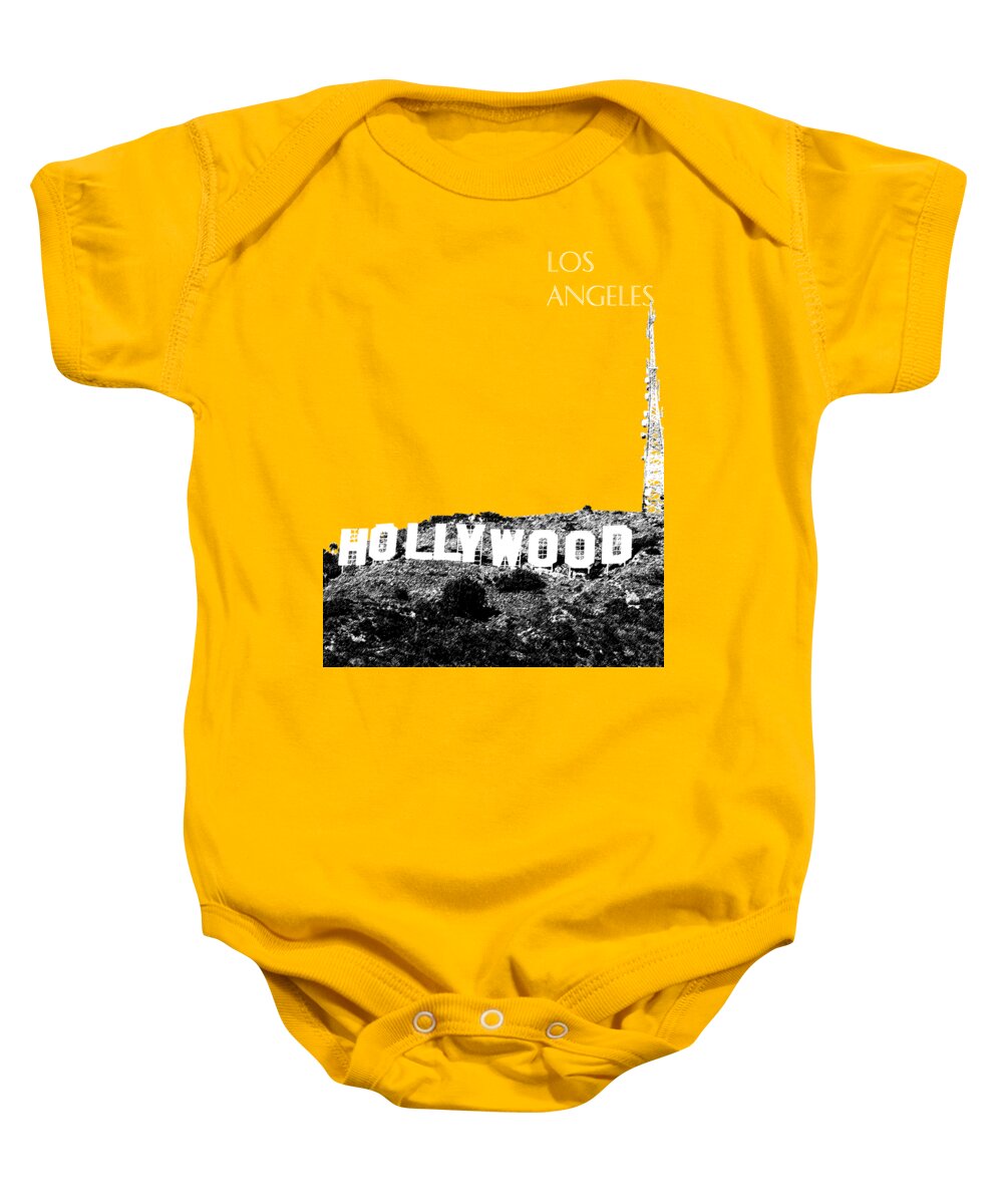 Architecture Baby Onesie featuring the digital art Los Angeles Skyline Hollywood - Gold by DB Artist