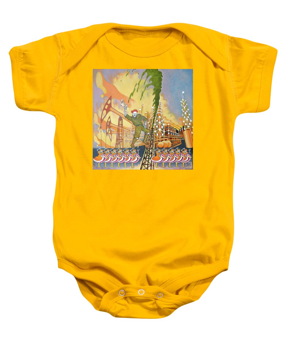 Dance Baby Onesie featuring the painting Spindletop Gusher by Ruth Hooper