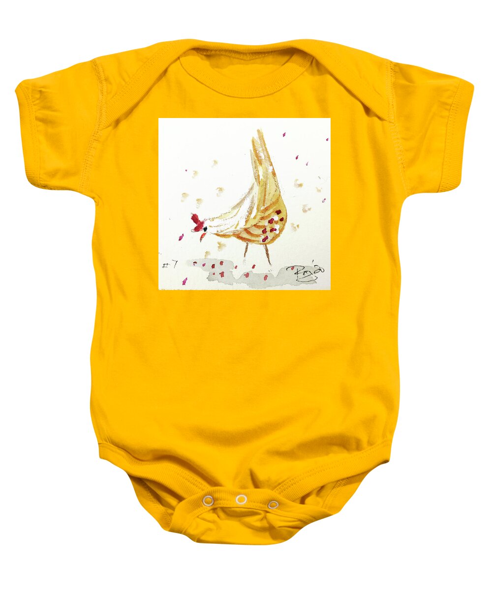 Whimsical Baby Onesie featuring the painting Mini Rooster 7 by Roxy Rich