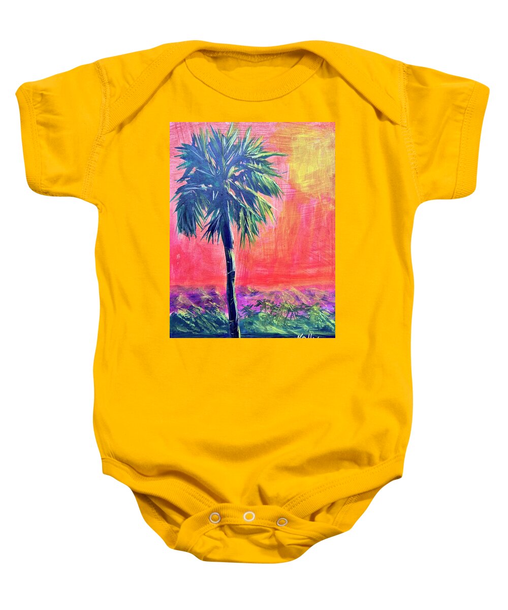 Palm Baby Onesie featuring the painting Moonlit Palm by Kelly Smith