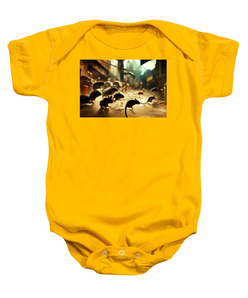 Mouse Baby Onesie featuring the digital art Mouses Invasion In The Streets by Benny Marty