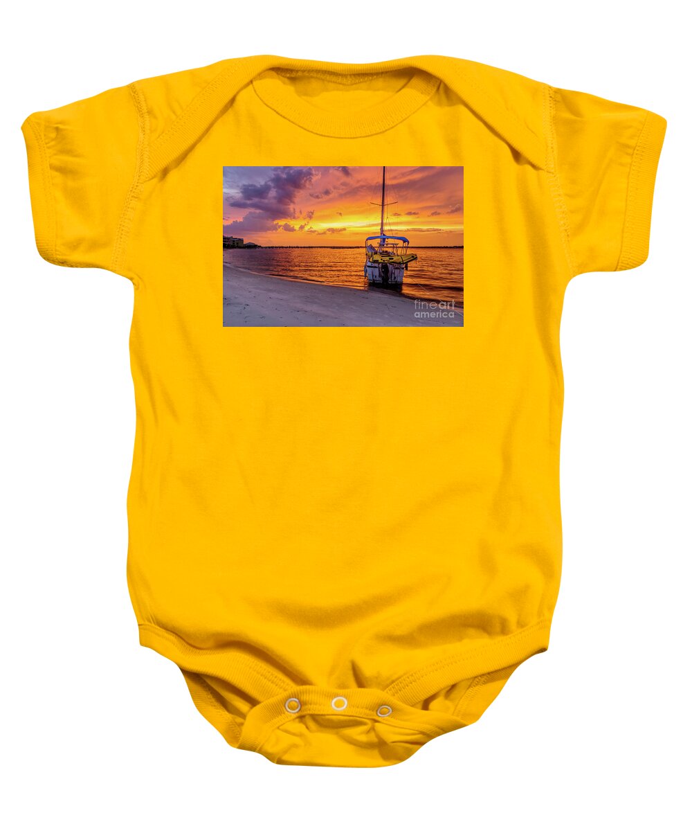 Navarre Baby Onesie featuring the photograph Navarre Florida Fire Sunset by Jennifer White