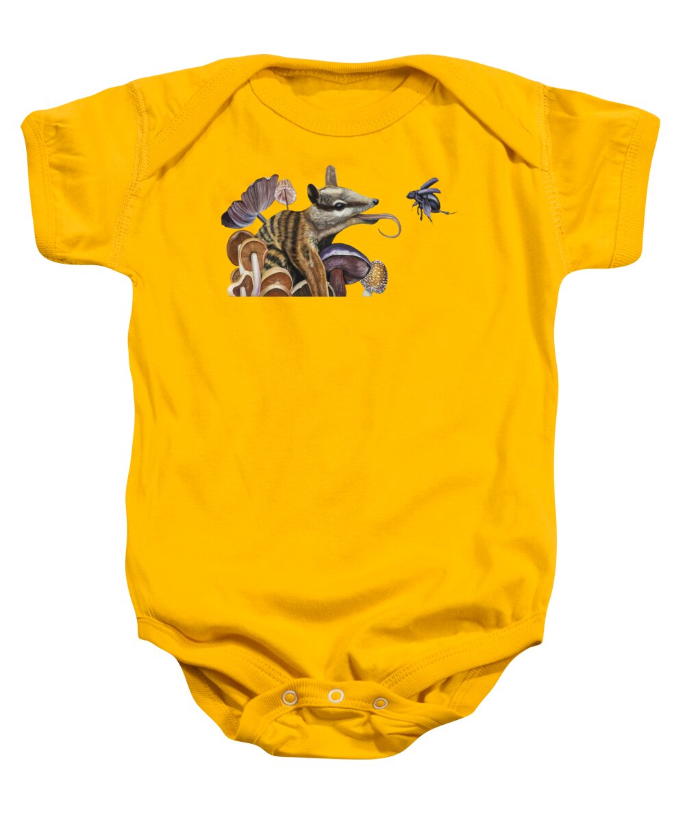 Niffler Baby Onesie featuring the photograph Niffler among the mushrooms by Micah Offman