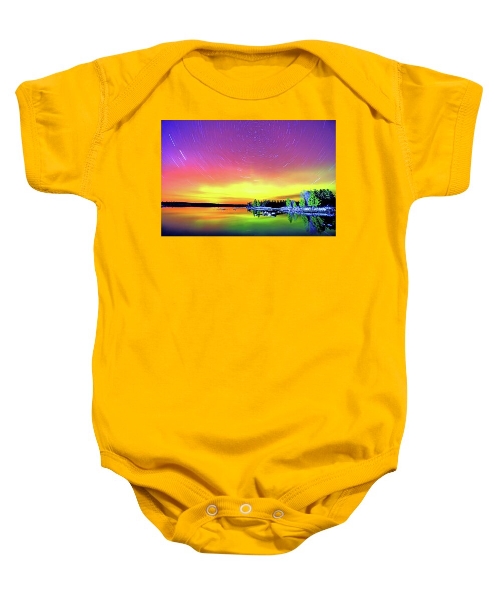Northern Lights Baby Onesie featuring the photograph Northern Lights with Startrails by Shixing Wen