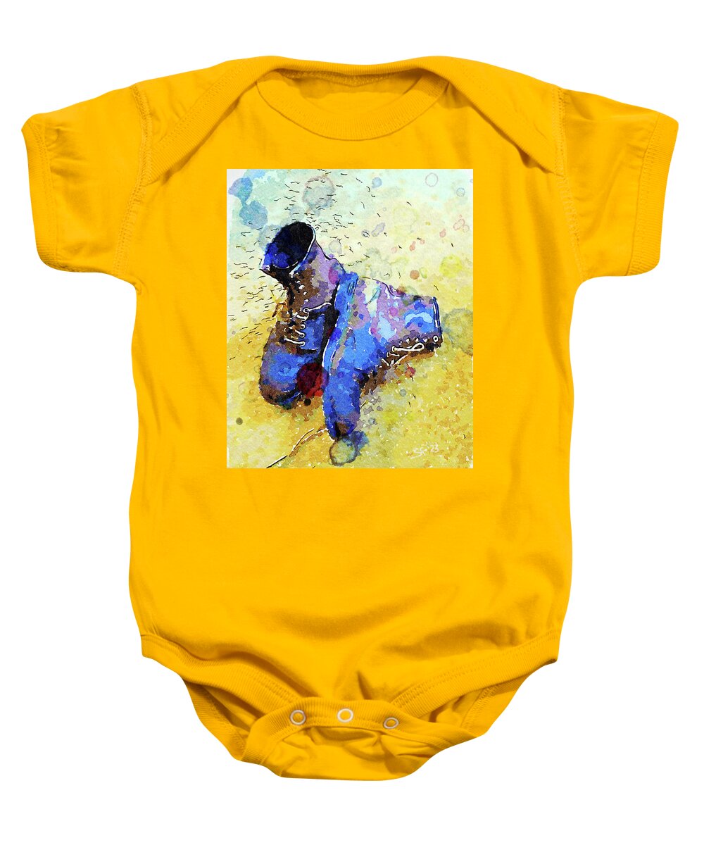 Boots Baby Onesie featuring the digital art Old Work Boots Watercolor Painting by Shelli Fitzpatrick