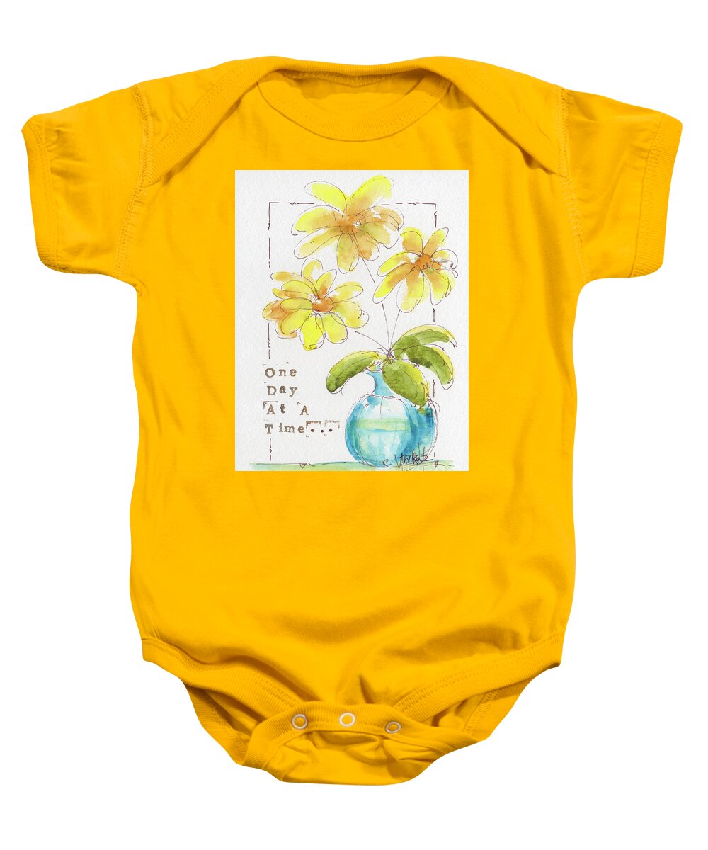 Impressionism Baby Onesie featuring the painting One Day At A Time Yellow Daisies by Pat Katz