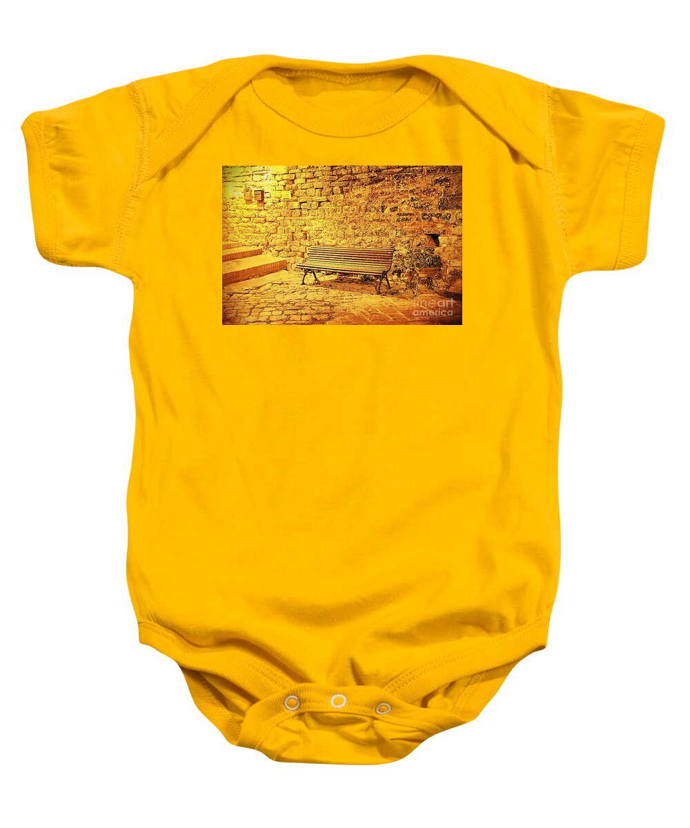 Bench Baby Onesie featuring the photograph One romantic bench by Ramona Matei