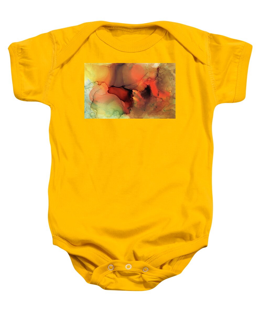 Abstract Baby Onesie featuring the painting Orange Brown Abstract 59 by Lucie Dumas