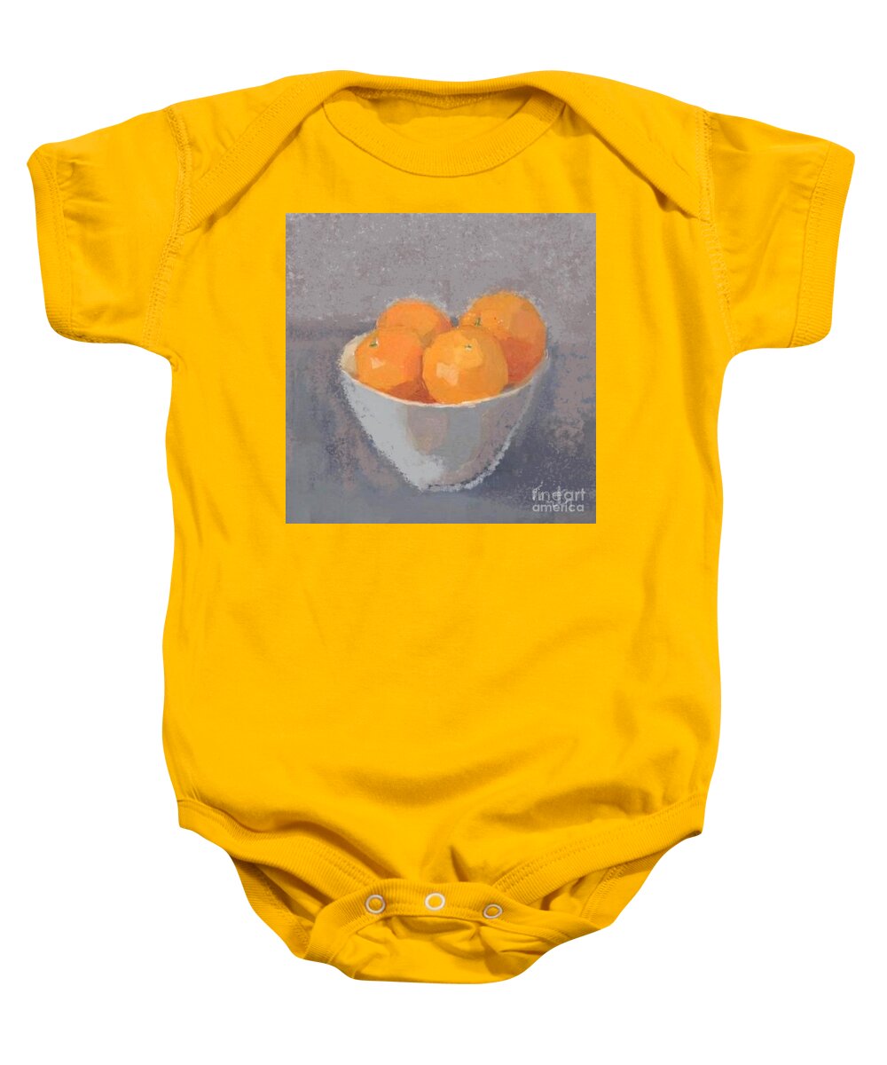 Oranges Baby Onesie featuring the painting Oranges in a bowl by Vesna Antic