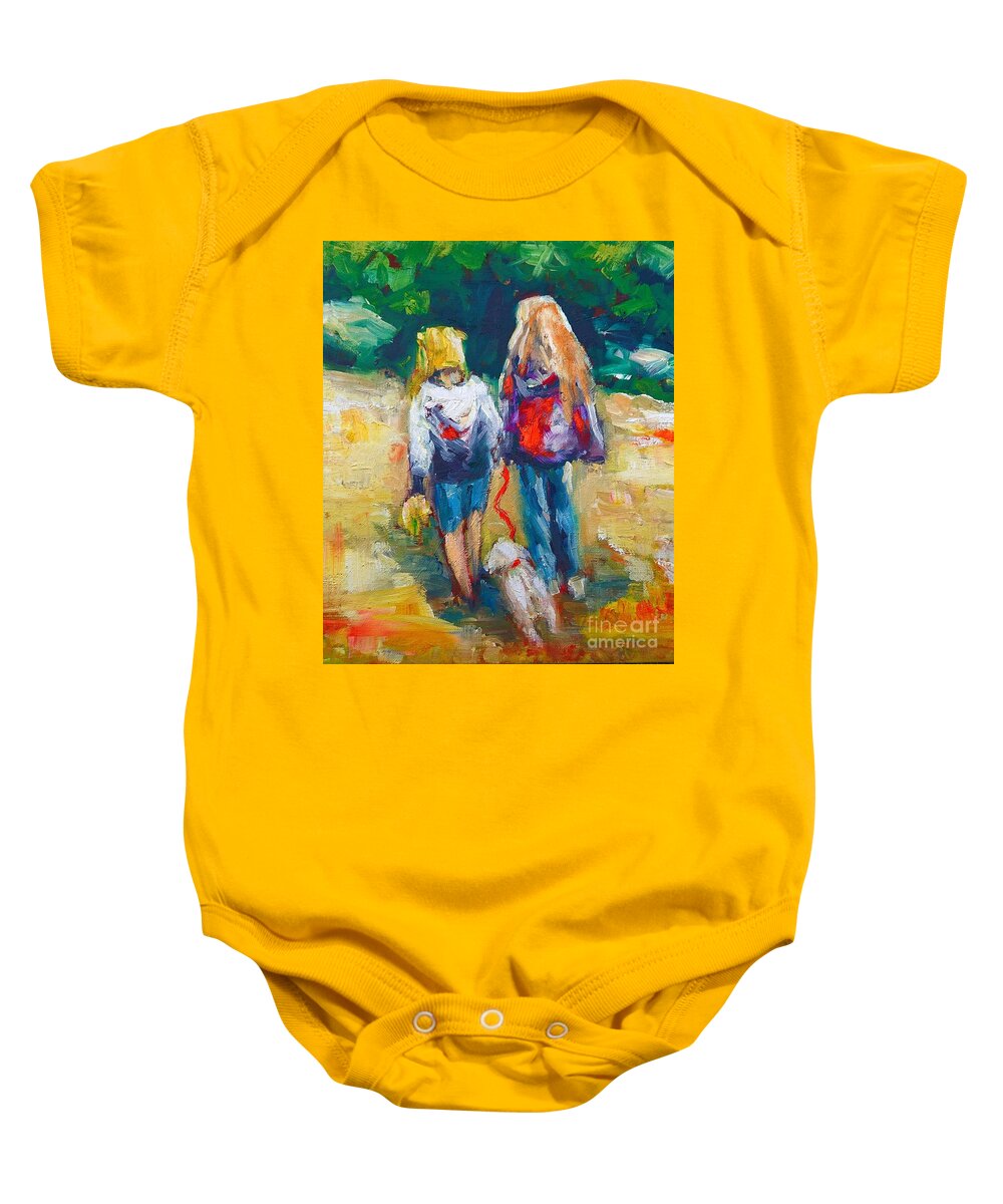Friends Baby Onesie featuring the painting Painting of friends by Mary Cahalan Lee - aka PIXI