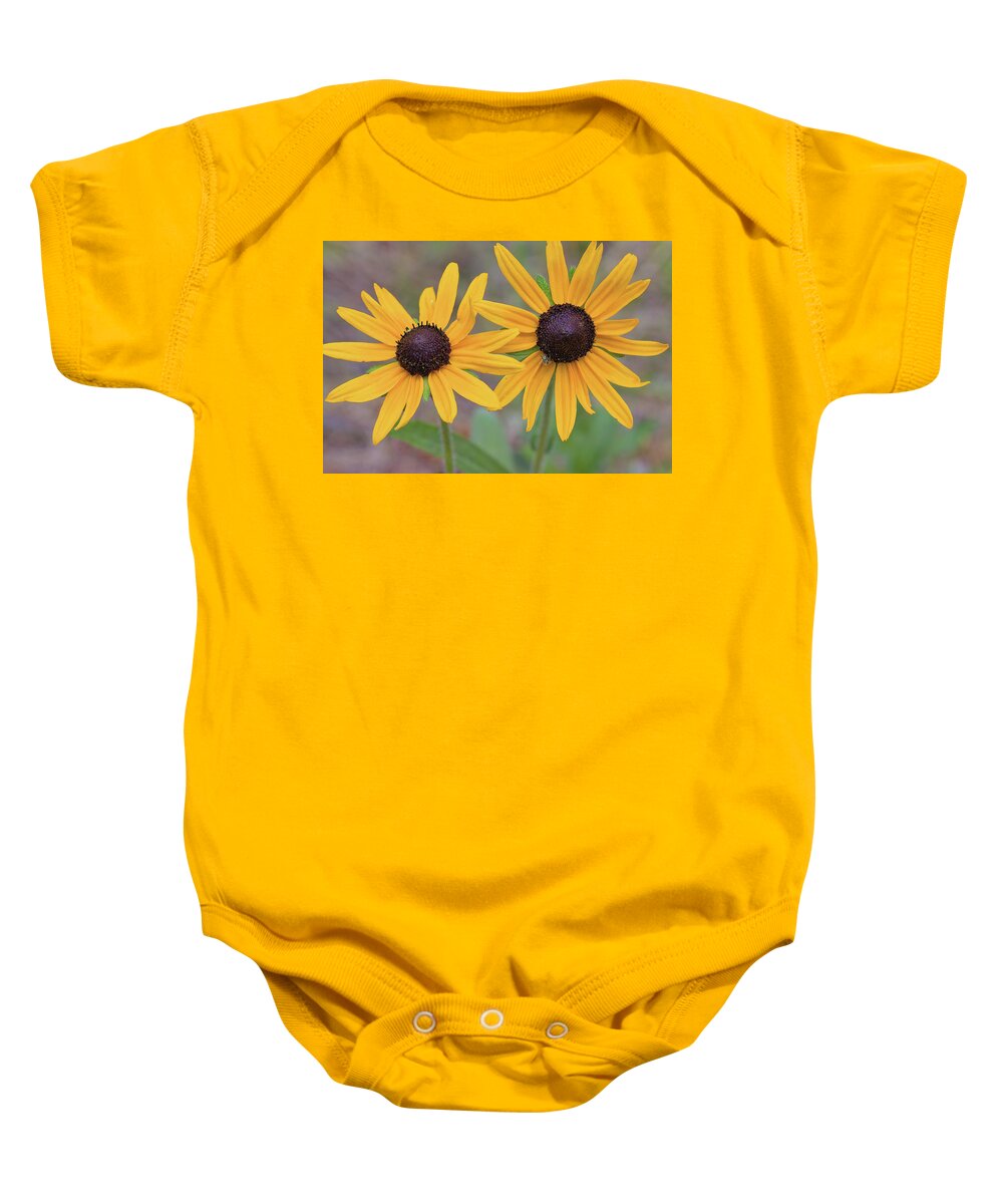 Flowers Baby Onesie featuring the photograph Pair of sunflowers by Bob Falcone
