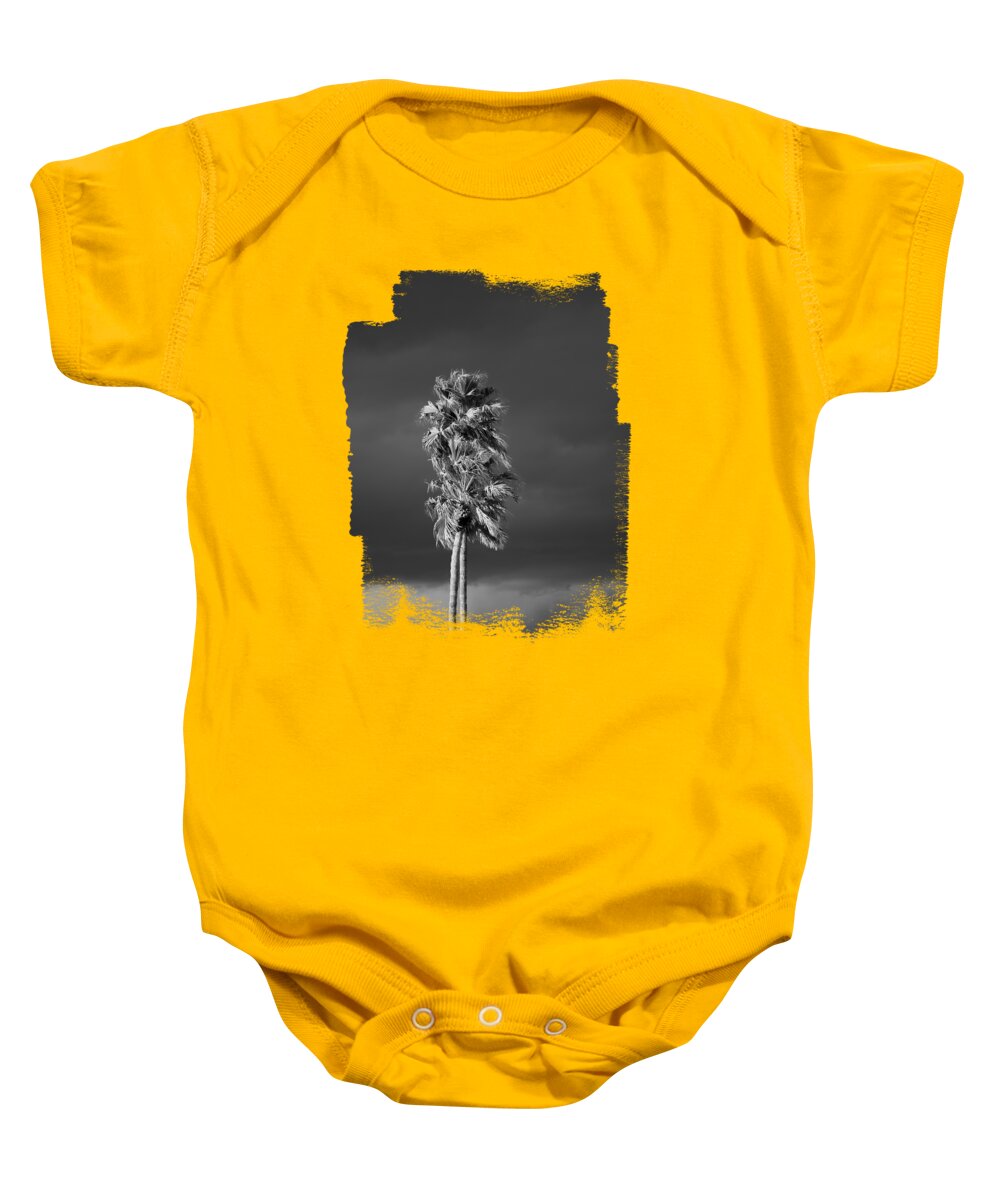 Monsoon Baby Onesie featuring the photograph Palms and Dark Monsoon Clouds BW by Elisabeth Lucas