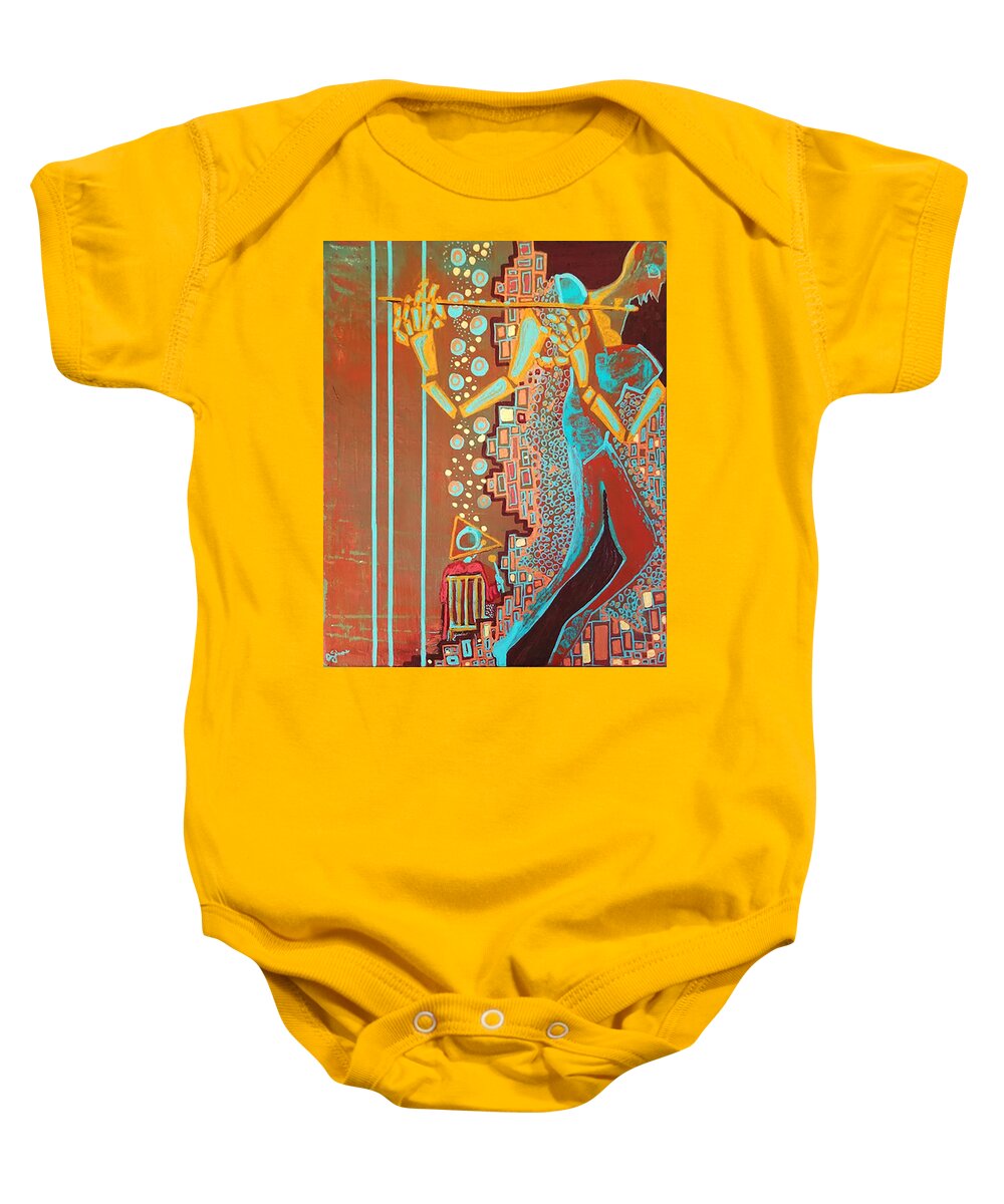 Piper Baby Onesie featuring the painting Piper at the Gates of Dawn by Amy Shaw