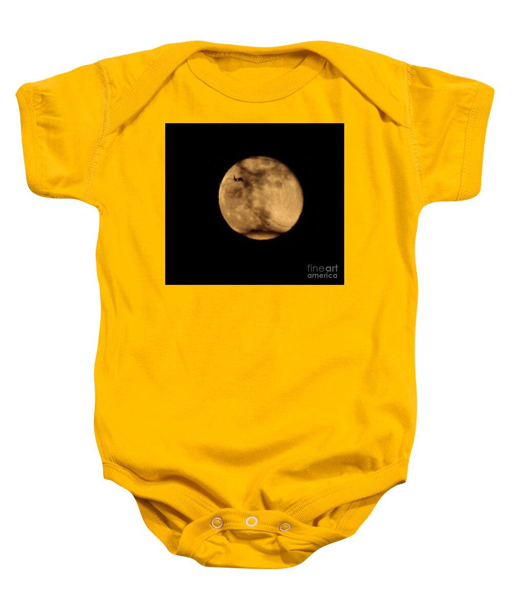 March Full Moon Baby Onesie featuring the photograph Plane to the Moon by Ann E Robson
