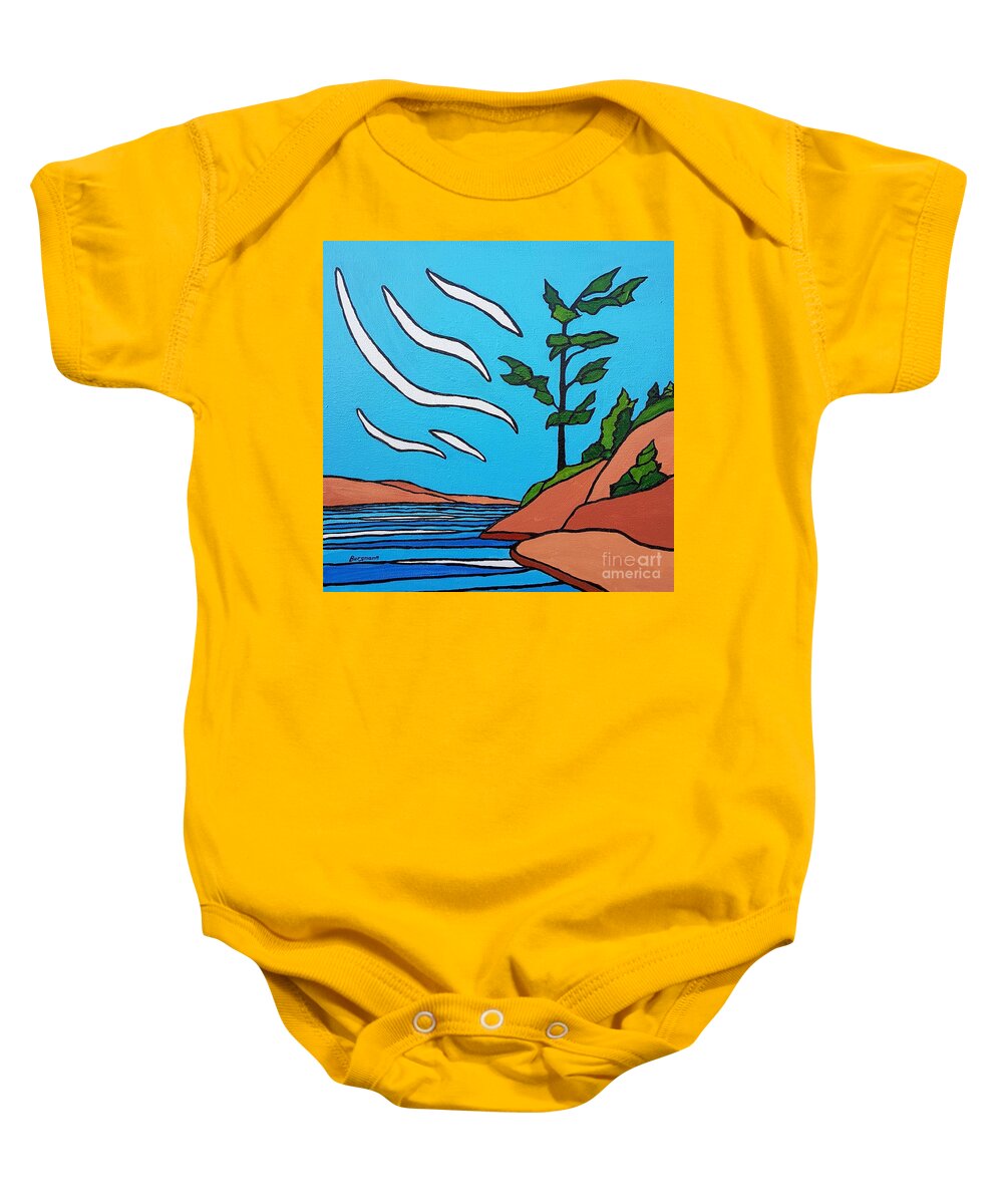 Trees Baby Onesie featuring the painting Pointe au Baril by Petra Burgmann