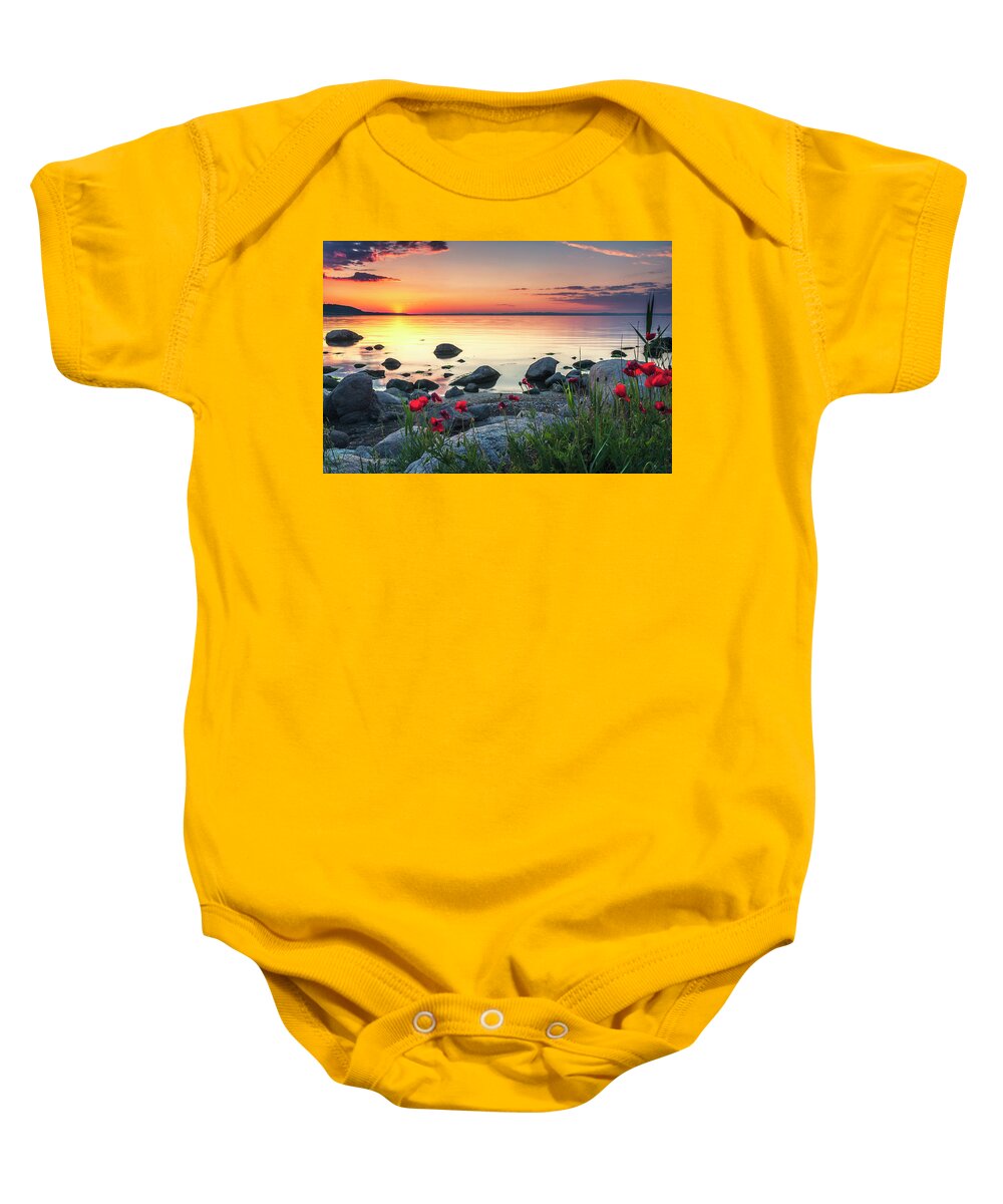 Sea Baby Onesie featuring the photograph Poppies By the Sea by Evgeni Dinev