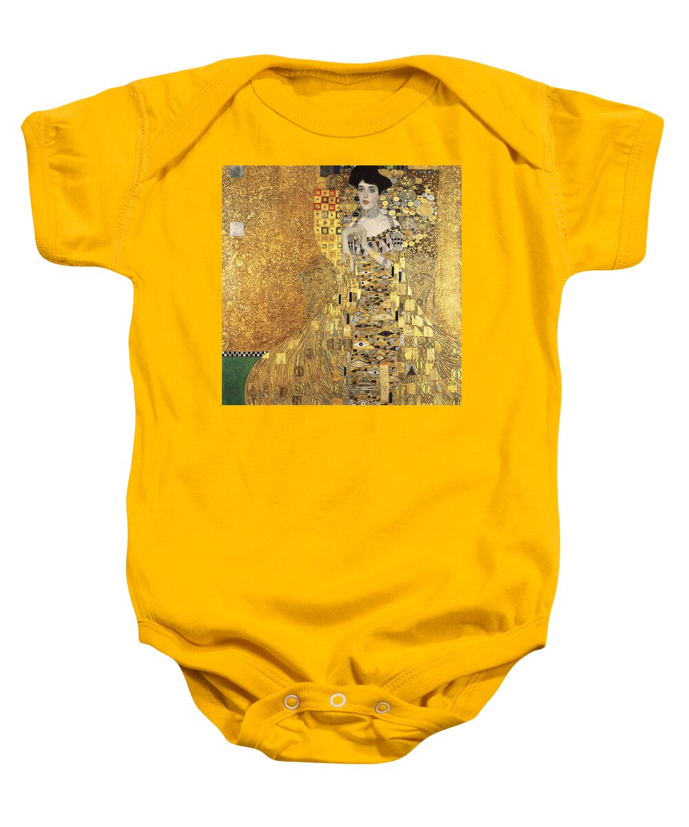 The Kiss Baby Onesie featuring the painting Portrait of Adele Bloch Bauer I 1907 Gustav Klimt T-shirt by Tony Rubino