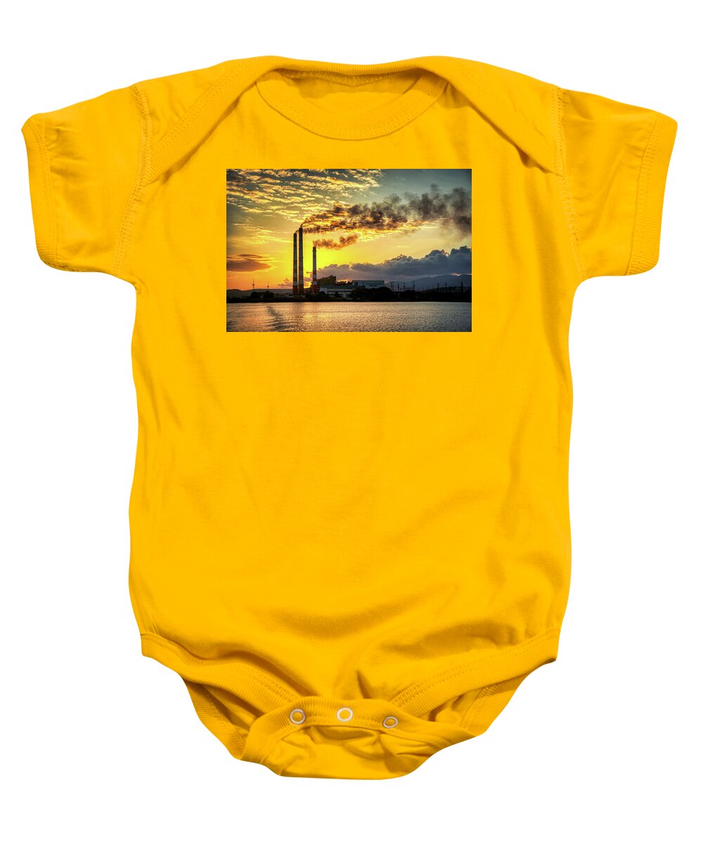 Clouds Baby Onesie featuring the photograph Power plant pollution by Micah Offman