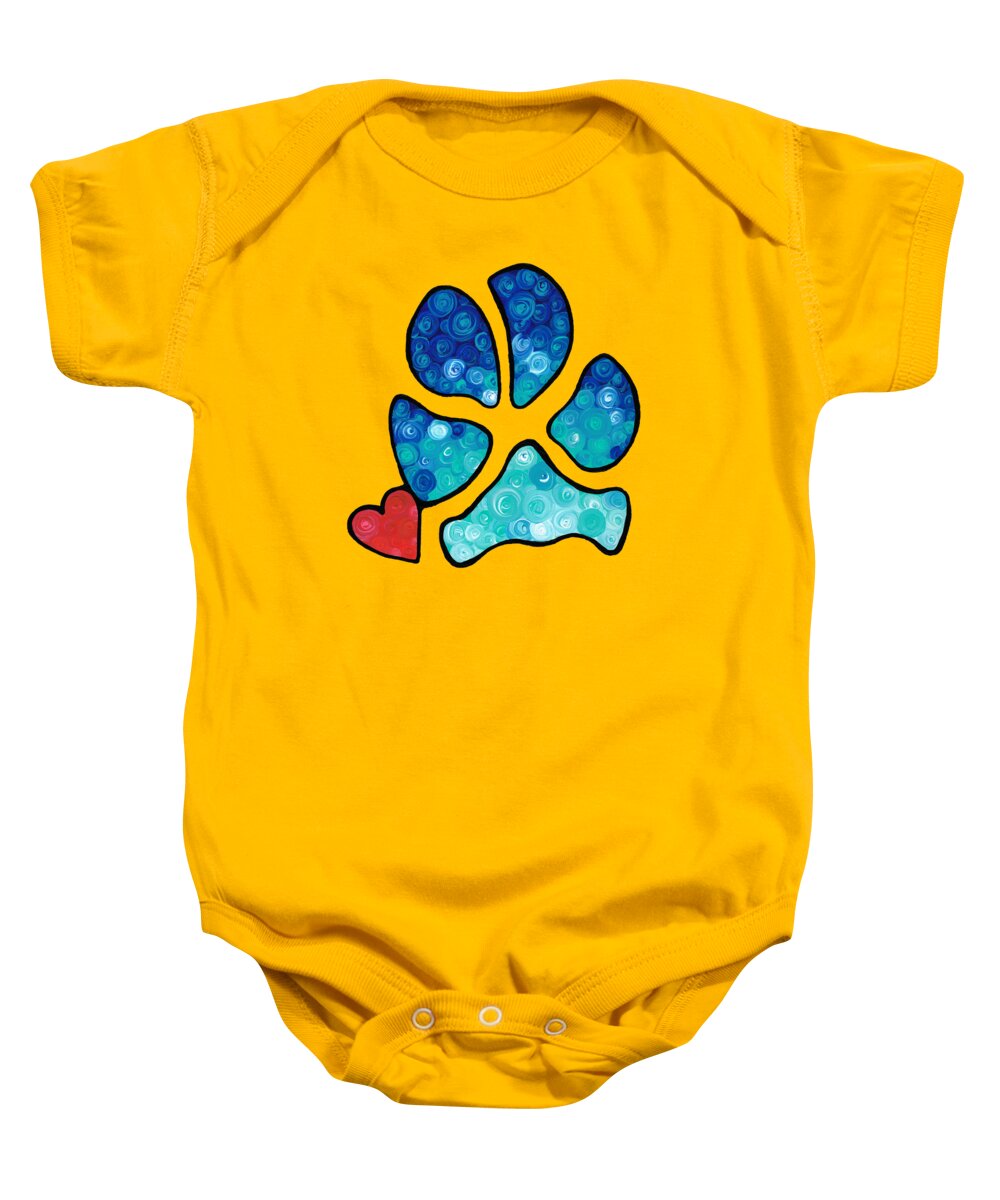 Dog Baby Onesie featuring the painting Puppy Love - Colorful Dog Paw Art By Sharon Cummings by Sharon Cummings