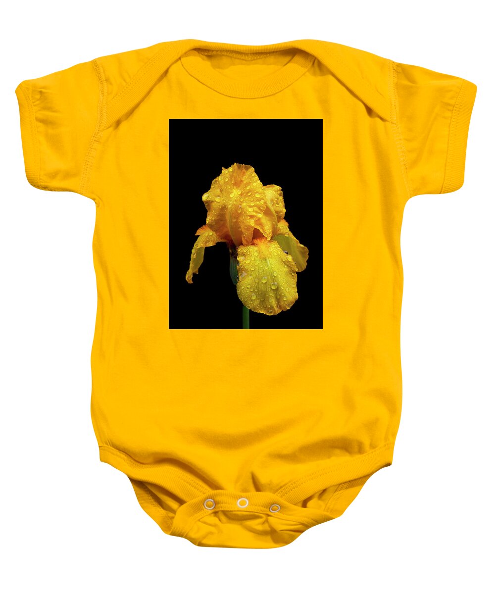 Carolina Baby Onesie featuring the photograph Raindrops on the Yellow Iris by Debra and Dave Vanderlaan