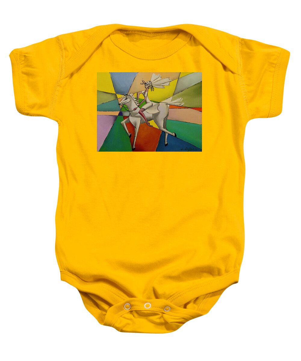 Rider Baby Onesie featuring the painting White Rider by Lana Sylber