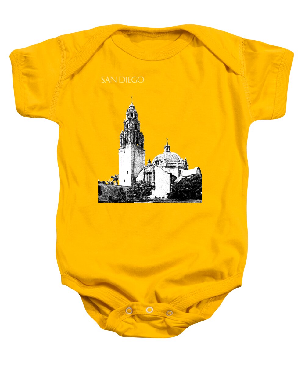 Architecture Baby Onesie featuring the digital art San Diego Skyline Balboa Park - Salmon by DB Artist