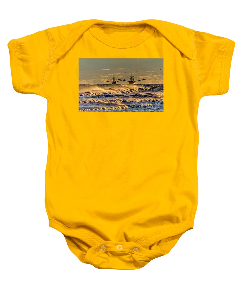 Sunset Baby Onesie featuring the photograph Shrimp Waves by DJA Images