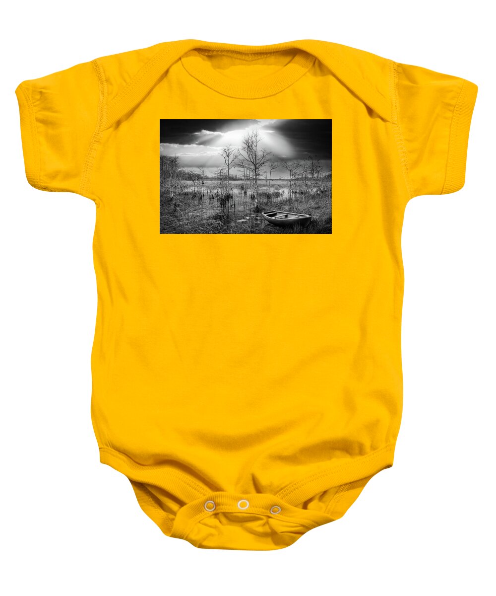 Boats Baby Onesie featuring the photograph Silver and Gold Turned Black and White by Debra and Dave Vanderlaan