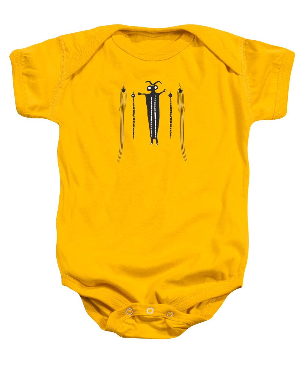 Cave Painting Baby Onesie featuring the drawing Snake charmer by Michal Boubin
