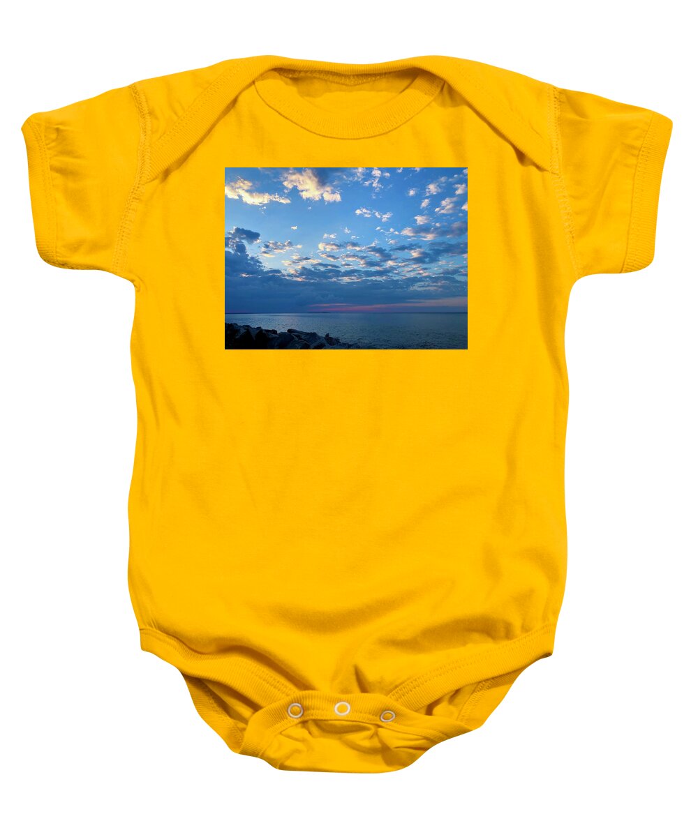 Blue Sky Baby Onesie featuring the photograph Storm On The Horizon At Sunset by Dennis Schmidt