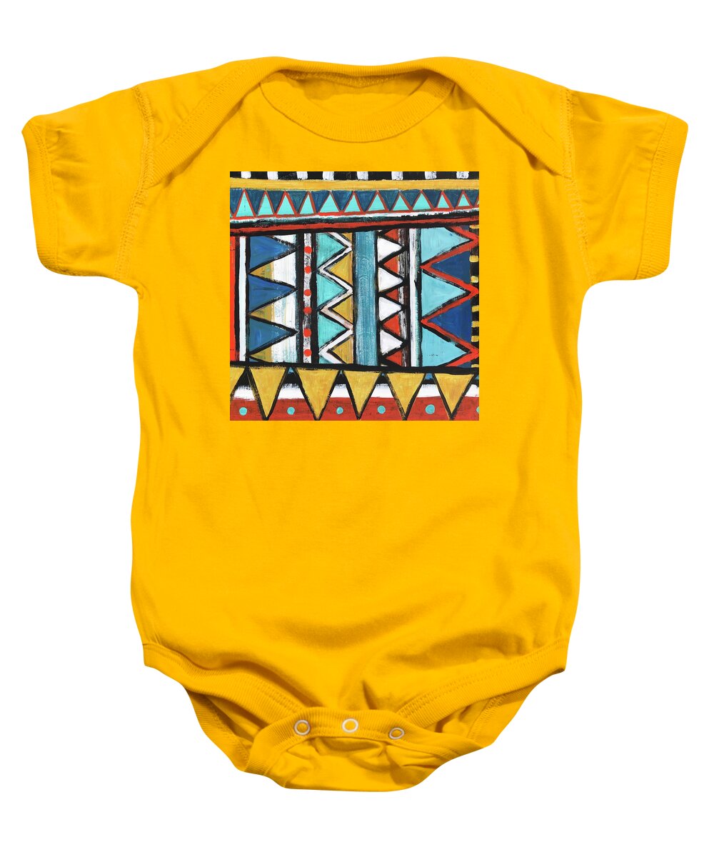 Geometric Baby Onesie featuring the painting Stripes and Triangles V by Cyndie Katz