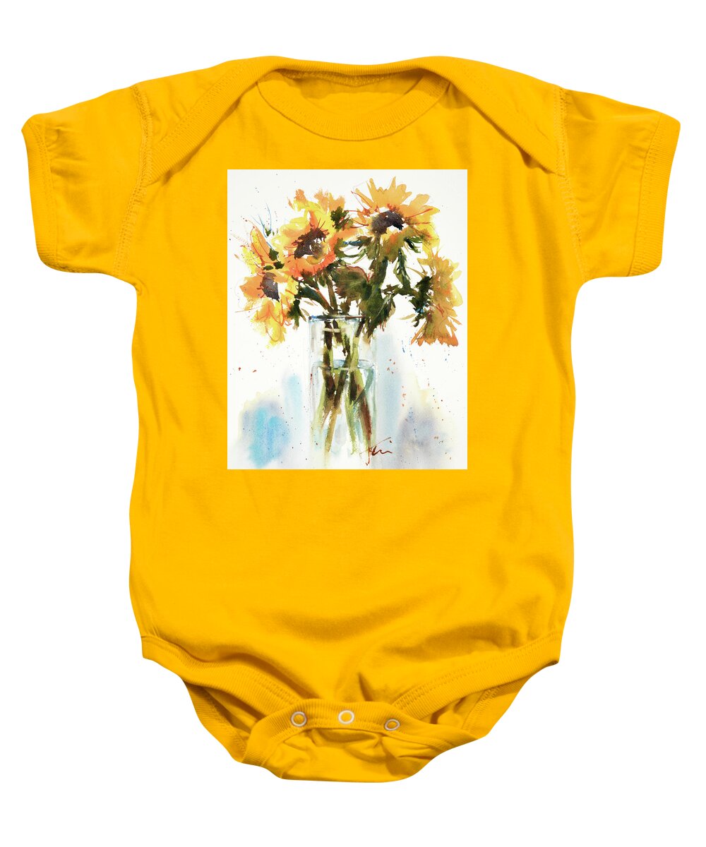 Sunflower Baby Onesie featuring the painting Sunflowers for Ukraine by Judith Levins