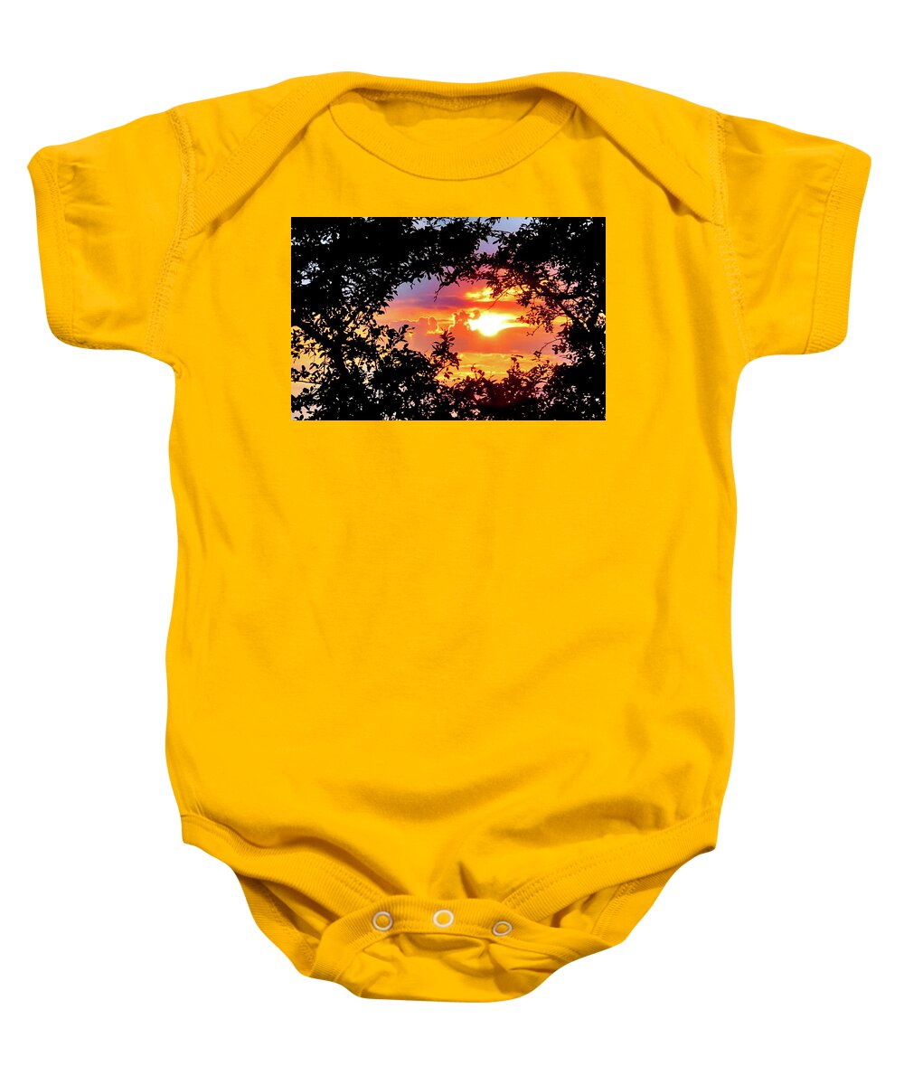 Sunset Baby Onesie featuring the photograph Sunset Framed by Nature by Linda Stern
