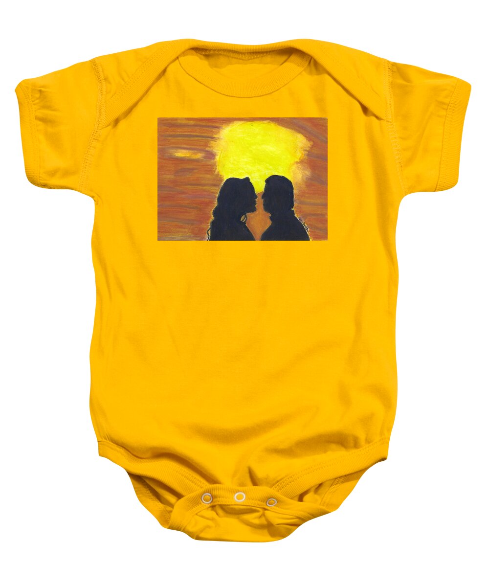 Silhouette Baby Onesie featuring the painting Sunset Love by Ali Baucom