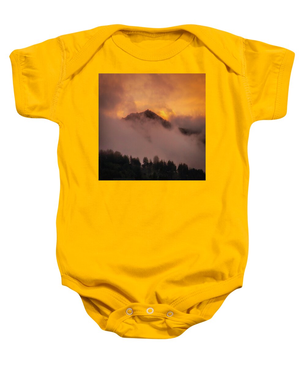 Sunset Sky Baby Onesie featuring the photograph Sunset sky and fog, Mt. Tam by Donald Kinney