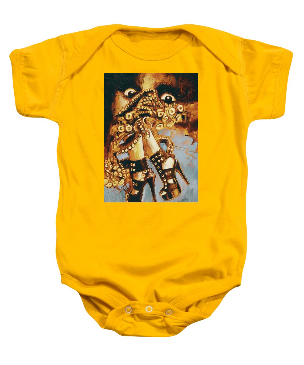 Tentacles Baby Onesie featuring the painting Sweet nightmare by Sv Bell