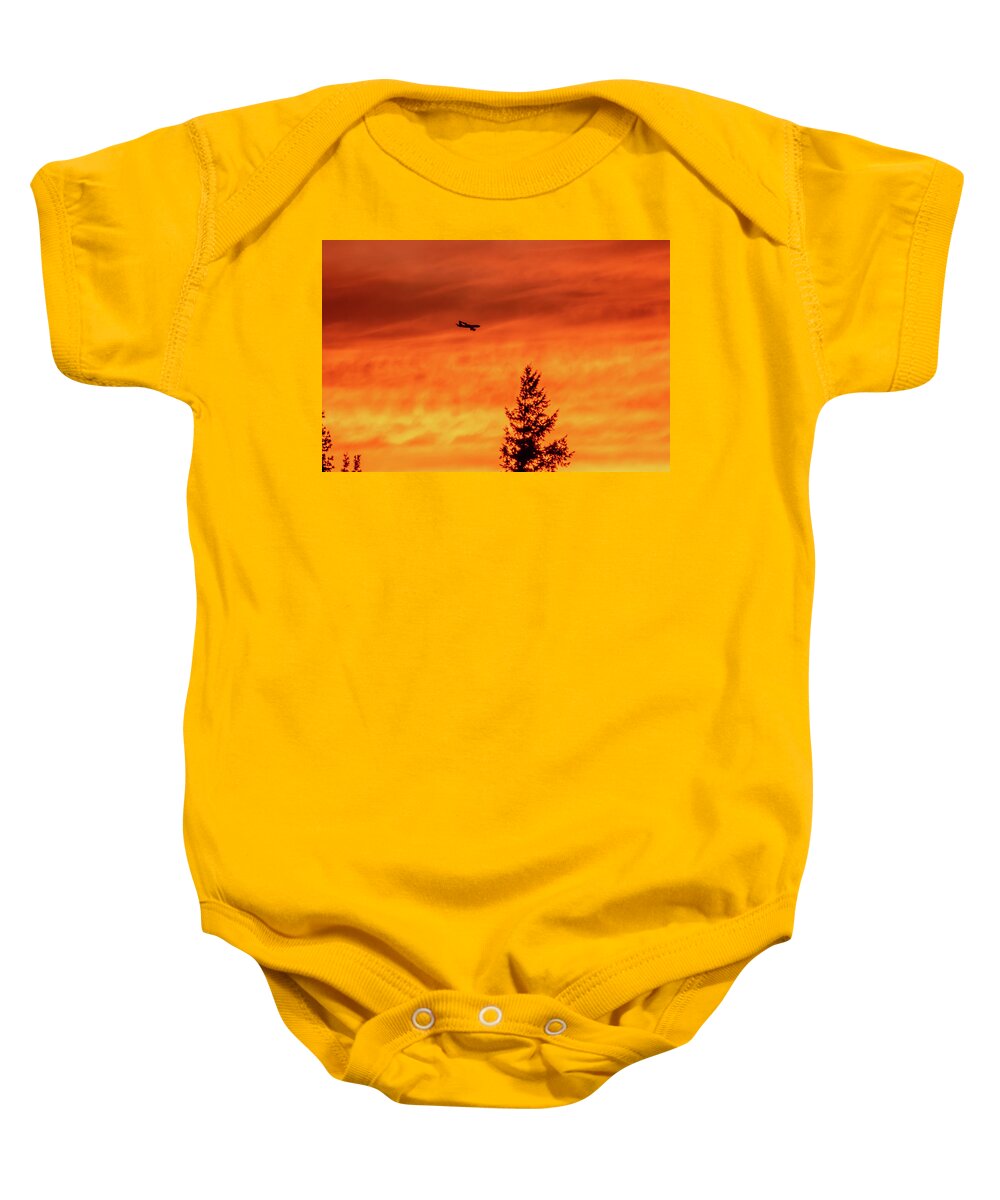 Kc 135 Baby Onesie featuring the photograph Tanker in Sunset by Dorothy Cunningham