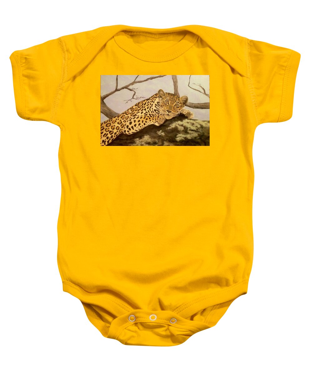 Leopard Baby Onesie featuring the painting The Leopard by Sherrell Rodgers