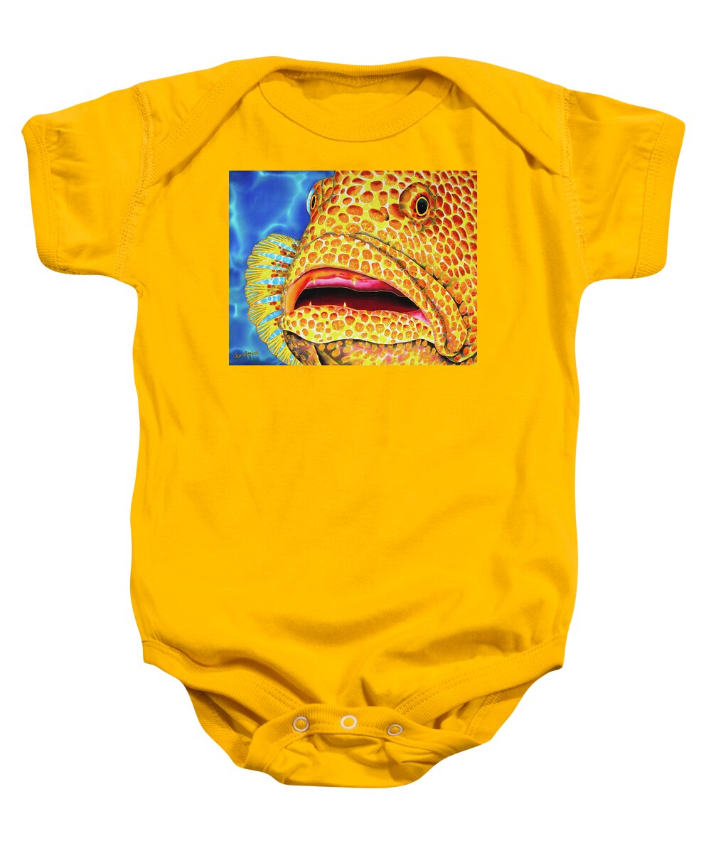 Tiger Grouper Baby Onesie featuring the painting Tiger Grouper Face by Daniel Jean-Baptiste