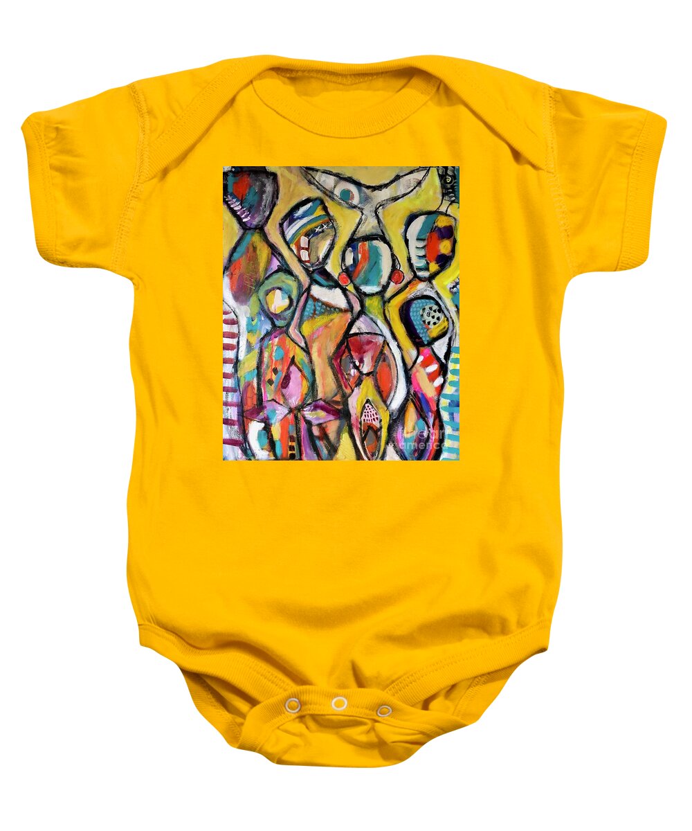 Together Baby Onesie featuring the mixed media Together we are strong by Corina Stupu Thomas