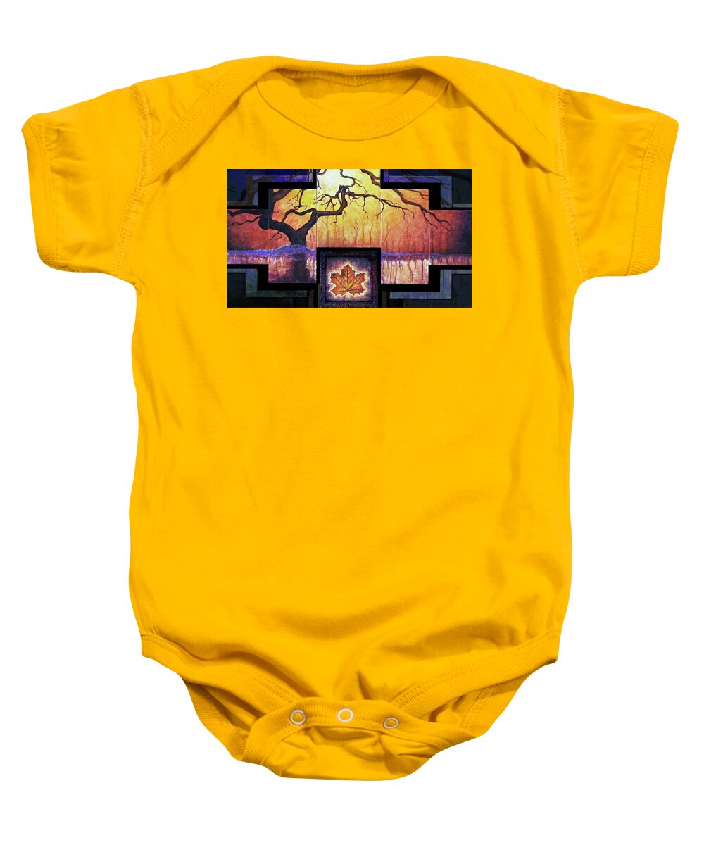 Tree Baby Onesie featuring the painting Tree of Life The Giver by Kevin Chasing Wolf Hutchins
