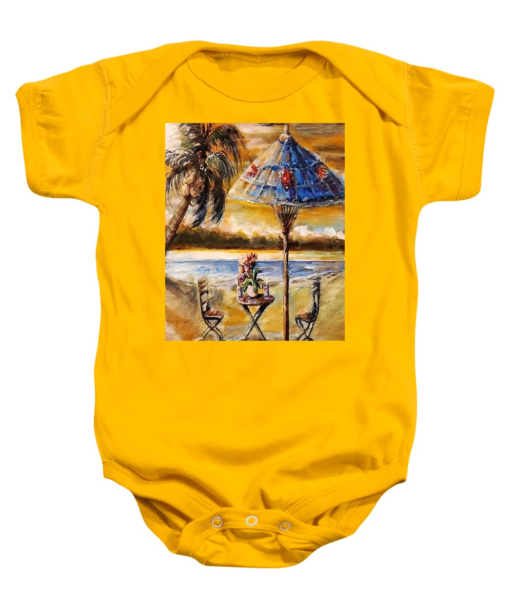 Airplane Baby Onesie featuring the painting Tropical Sunset by Bernadette Krupa