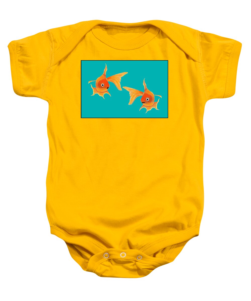 Nature Baby Onesie featuring the digital art Two Lost Souls Swimming in a Fishbowl by Judy Cuddehe