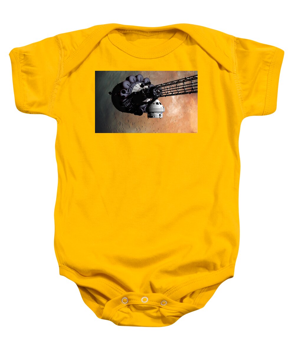 Spaceship Baby Onesie featuring the digital art USS Hermes1 obtaining orbit by David Robinson