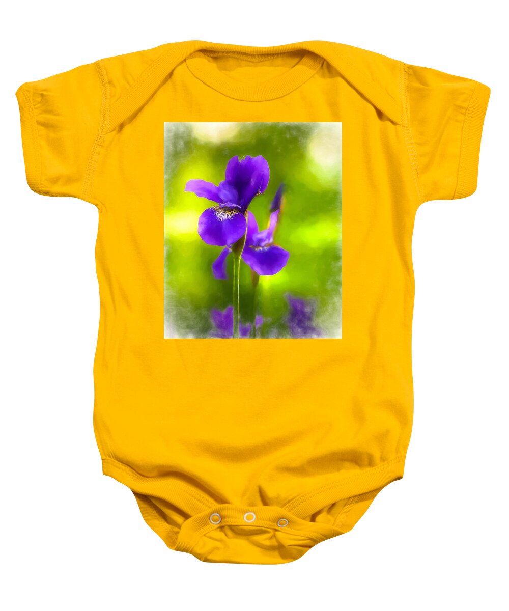Iris Baby Onesie featuring the mixed media Violet Iris by Susan Rydberg