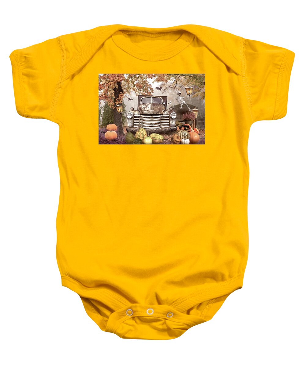 Fall Baby Onesie featuring the photograph Waiting for a Country Halloween by Debra and Dave Vanderlaan