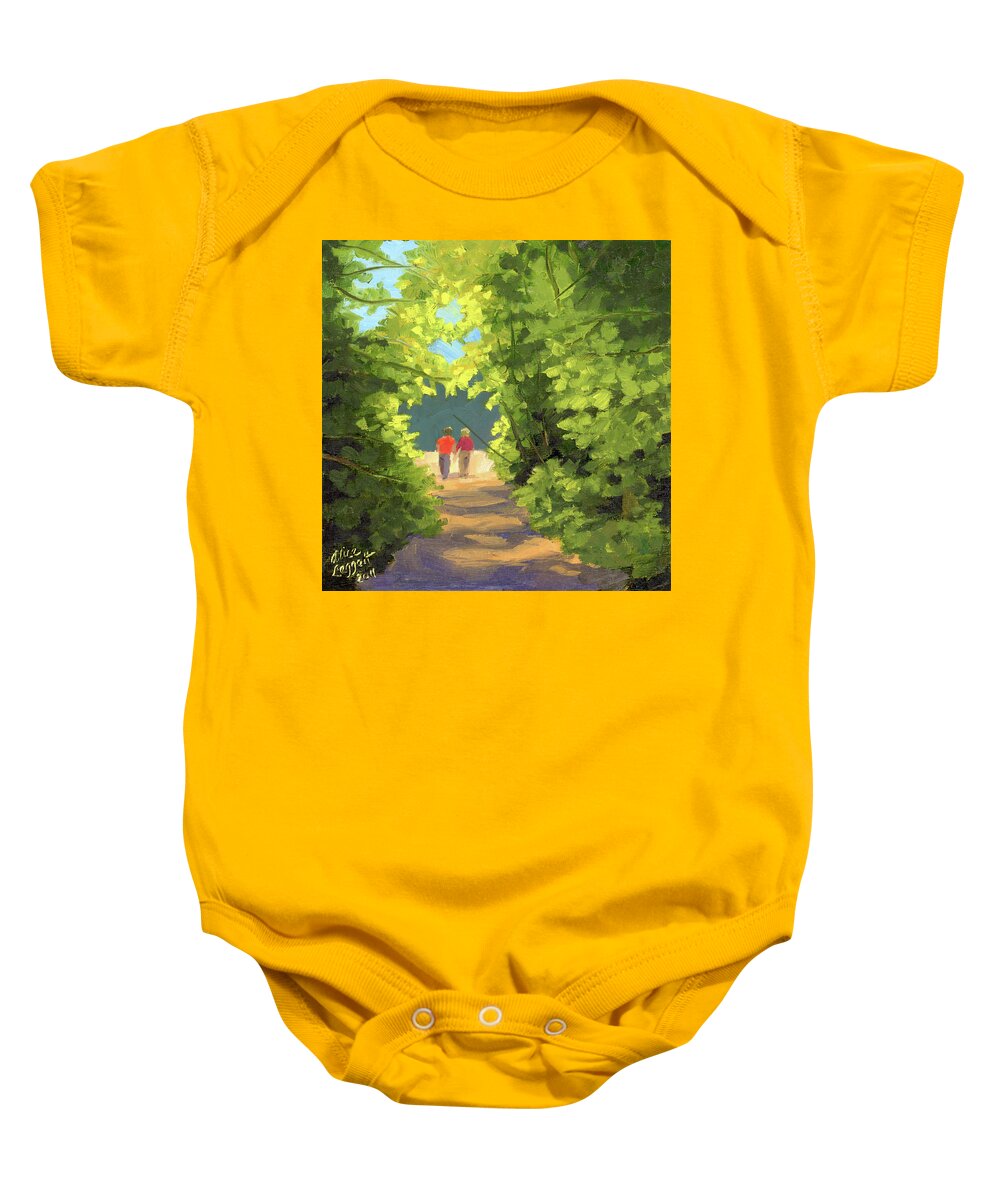 Landscape Baby Onesie featuring the painting Walk With Me by Alice Leggett