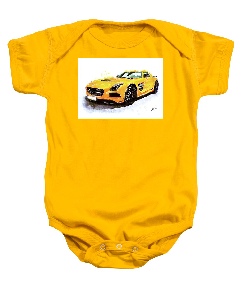 Watercolor Baby Onesie featuring the painting Watercolor Mercedes SLS AMG - oryginal artwork by Vart by Vart